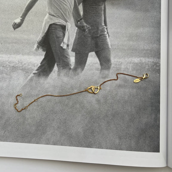 Double Hearts Bracelet in Solid Silver and plated in 18ct Gold