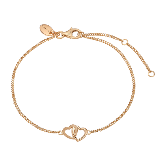Double Hearts Bracelet in Solid Silver and plated in 18ct Gold