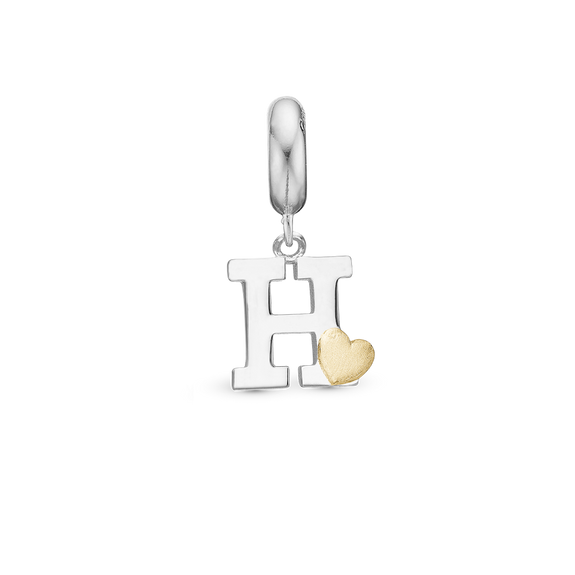 Alphabet - H - Pendant Charm hancrafted in Sterling Silver and an 18ct Gold heart