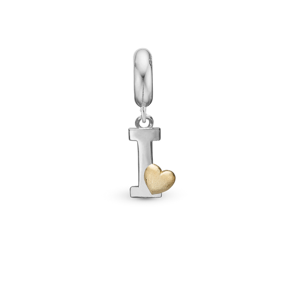Alphabet - I - Pendant Charm hancrafted in Sterling Silver and an 18ct Gold heart