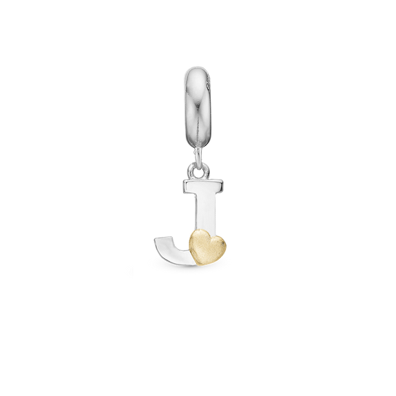 Alphabet - J - Pendant Charm hancrafted in Sterling Silver and an 18ct Gold heart