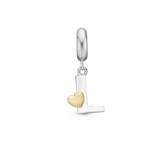 Alphabet - L - Pendant Charm hancrafted in Sterling Silver and an 18ct Gold heart