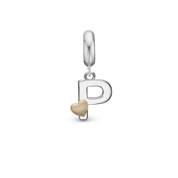 Alphabet - P - Pendant Charm hancrafted in Sterling Silver and an 18ct Gold heart