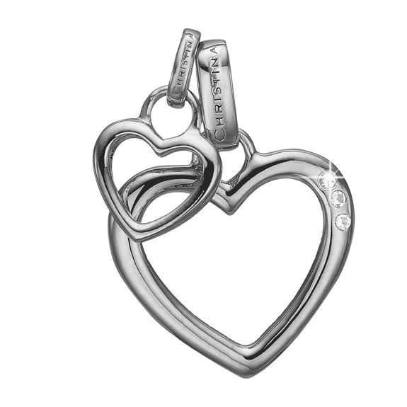 Open Mother Hearts Pendant Silver with Gemstones