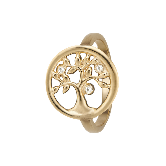 Tree Of Life Ring with Three White Genuine Topaz Gemstones