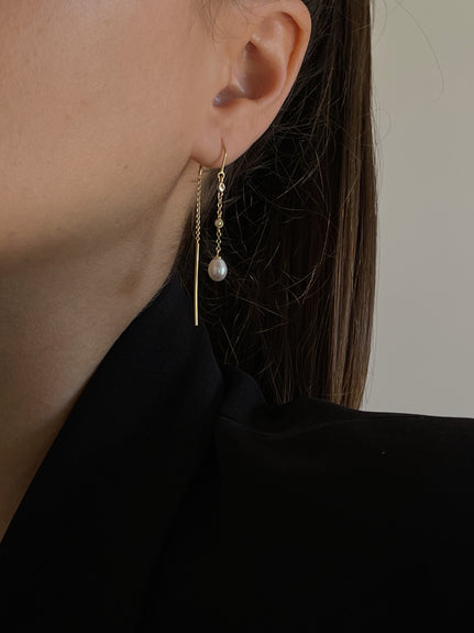 Pearl Drop Earrings handcrafted in Sterling Silver and finished with an 18 Gold plating