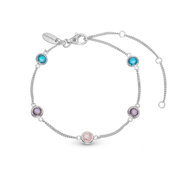 Colourful Champagne Bracelet handcrafted in Sterling Silver and finished with a Rhodium plating