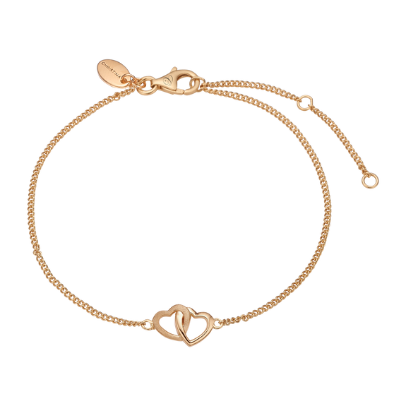 Double Hearts Bracelet in Solid Silver and plated in 18ct Gold 