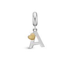 Load image into Gallery viewer, Alphabet - A -  Pendant Charm hancrafted in Sterling Silver and an 18ct Gold heart