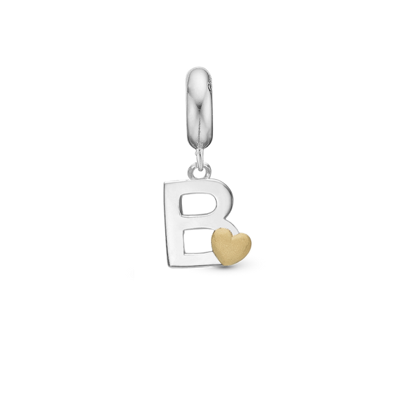 Alphabet - B -  Pendant Charm hancrafted in Sterling Silver and an 18ct Gold heart