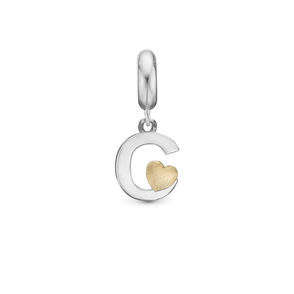 Alphabet - C -  Pendant Charm hancrafted in Sterling Silver and an 18ct Gold heart