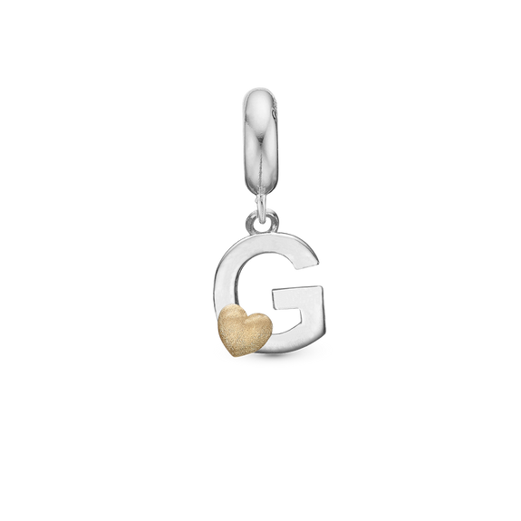 Alphabet - G -  Pendant Charm hancrafted in Sterling Silver and an 18ct Gold heart