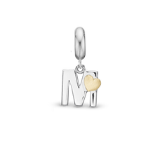Load image into Gallery viewer, Alphabet - M -  Pendant Charm hancrafted in Sterling Silver and an 18ct Gold heart