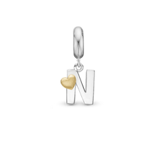 Load image into Gallery viewer, Alphabet - N -  Pendant Charm hancrafted in Sterling Silver and an 18ct Gold heart