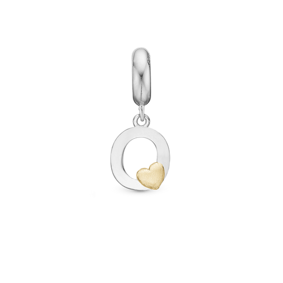 Alphabet - O -  Pendant Charm hancrafted in Sterling Silver and an 18ct Gold heart