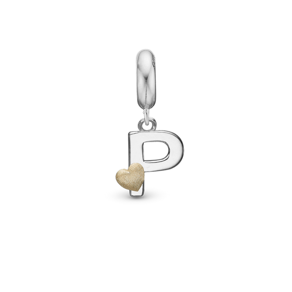 Alphabet - P -  Pendant Charm hancrafted in Sterling Silver and an 18ct Gold heart