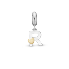 Load image into Gallery viewer, Alphabet - R -  Pendant Charm hancrafted in Sterling Silver and an 18ct Gold heart