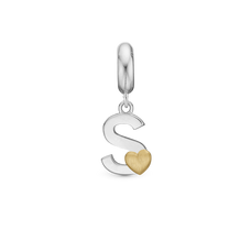 Load image into Gallery viewer, Alphabet - S -  Pendant Charm hancrafted in Sterling Silver and an 18ct Gold heart