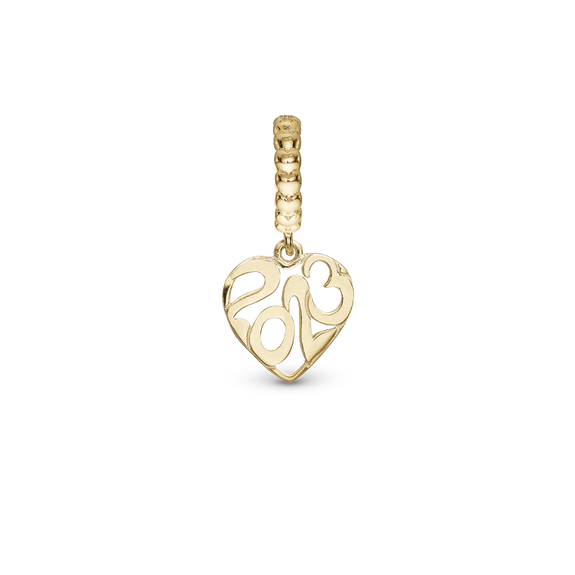 Year 2023 Pendant Charm handcrafted in Sterling Silver, finished with an 18ct Gold Plating for charm bracelets.