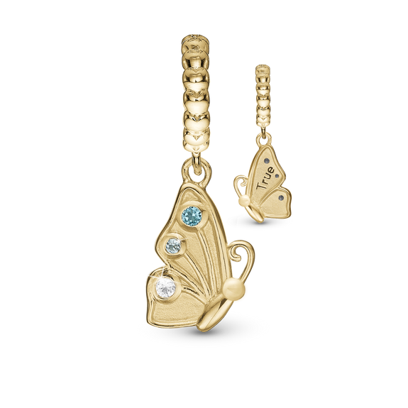 Butterfly - True Pendant Charm handcrafted in Sterling Silver and finished with an 18 ct Gold Plating for charm bracelets.