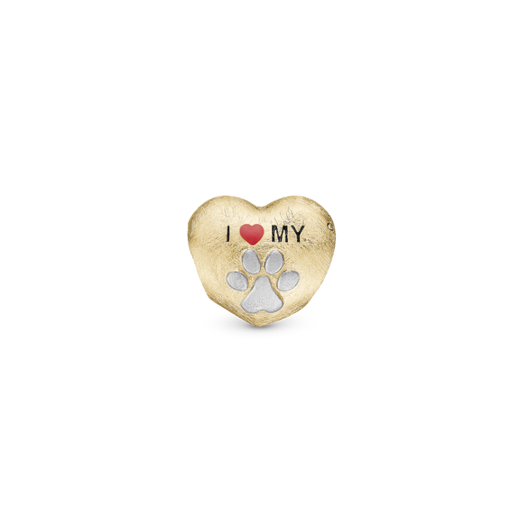 I Love my Pet Bead Charm handcrafted in Sterling Silver and finished with an 18ct Gold Plating for charm bracelets