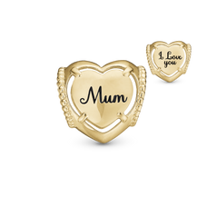 Load image into Gallery viewer, Mum Bead Charm handcrafted in Sterling Silver and finished with an 18 ct Gold Plating.  Fits all types of charm bracelets.
