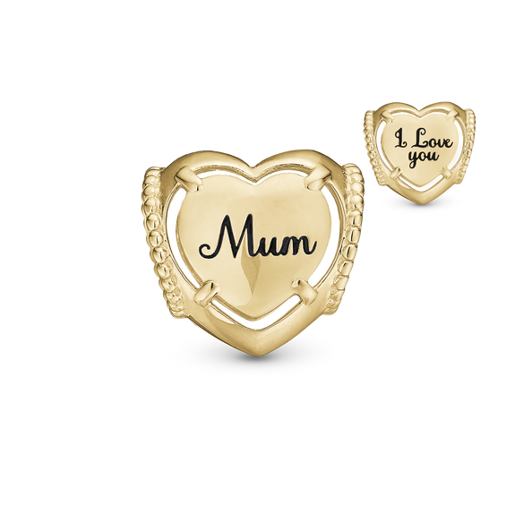 Mum Bead Charm handcrafted in Sterling Silver and finished with an 18 ct Gold Plating.  Fits all types of charm bracelets.