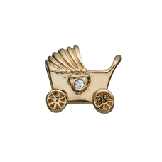 Load image into Gallery viewer, The New Arrival Charm delicately handcrafted in Sterling Silver in the shape of a baby&#39;s pram, decorated with two heart-shaped Real Topaz Gemstones to express eternal love for the new born child. What can be better to symbolise such a wonderful time filled with lots of fun, love, and cuddles. 