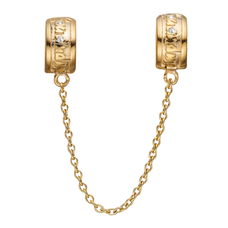 Load image into Gallery viewer, This beautifully designed and handcrafted Love Chain is a statement of Love. A charm at each end of the chain, each engraved with five hearts and each decorated with nine Real Topaz Gemstones that symbolise eternal love. Handcrafted in Sterling Silver and finished with 18ct Gold or Rhodium Plating