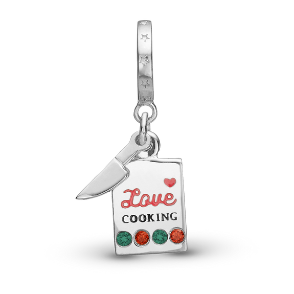 Love Cooking Hanging Charm handcrafted in Sterling Silver for charm bracelets
