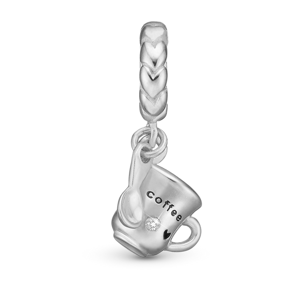 Coffee Lover Hanging Charm handcrafted in Sterling Silver for charm bracelets
