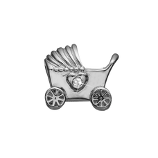 Load image into Gallery viewer, The New Arrival Charm delicately handcrafted in Sterling Silver in the shape of a baby&#39;s pram, decorated with two heart-shaped Real Topaz Gemstones to express eternal love for the new born child. What can be better to symbolise such a wonderful time filled with lots of fun, love, and cuddles. 