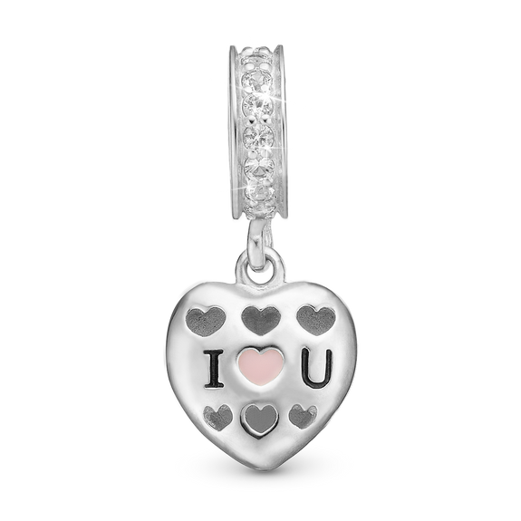 I Love U Mum Hanging Charm handcrafted in Sterling Silver for charm bracelets