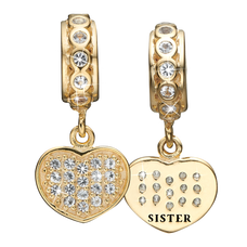 Load image into Gallery viewer, This Dazzling Sister Charm is decorated with the Angle Number (45) of hand set real topaz gemstones - symbolising the eternal love and relationship between sisters. Handcrafted in Sterling Silver and finished with 18ct Gold or Rhodium Plating