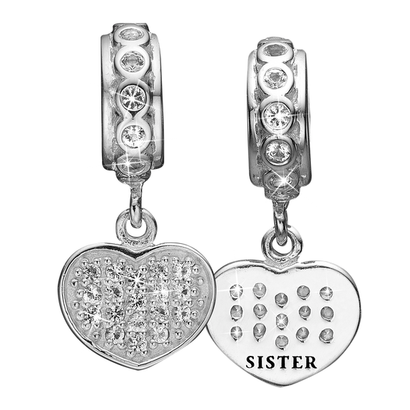 This Dazzling Sister Charm is decorated with the Angle Number (45) of hand set real topaz gemstones - symbolising the eternal love and relationship between sisters. Handcrafted in Sterling Silver and finished with 18ct Gold or Rhodium Plating