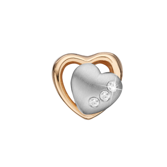 One of the most beautifully designed and crafted charms. Comprising the two hearts that fit within each other and made to sparkle with no less than Eight genuine White Topaz Gemstone. This is a must give charm to the one you love. Expertly handcrafted in 925 Sterling Silver, all the charms in our collection are available in a Silver or Gold Finish and this charm is also available in a combination of both Silver and Gold Finish.