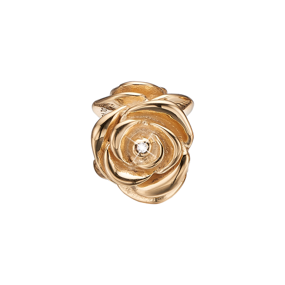 Topaz Roase Bead Charm, Hand Crafted in 925 Sterling Silver finished with either Rhoduim Plating or 18kt Gold and further embellished with Three White Topaz  gemstones