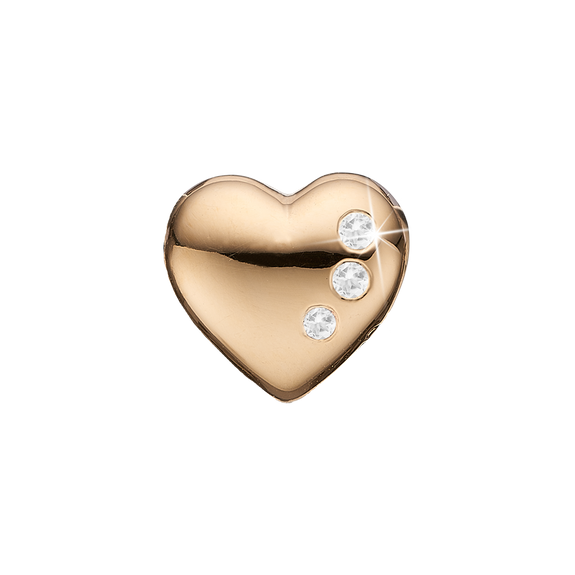 Petite Secret Hearts Bead Charm, Hand Crafted in 925 Sterling Silver finished with either Rhoduim Plating or 18kt Gold and further embellished with Three White Topaz  gemstones
