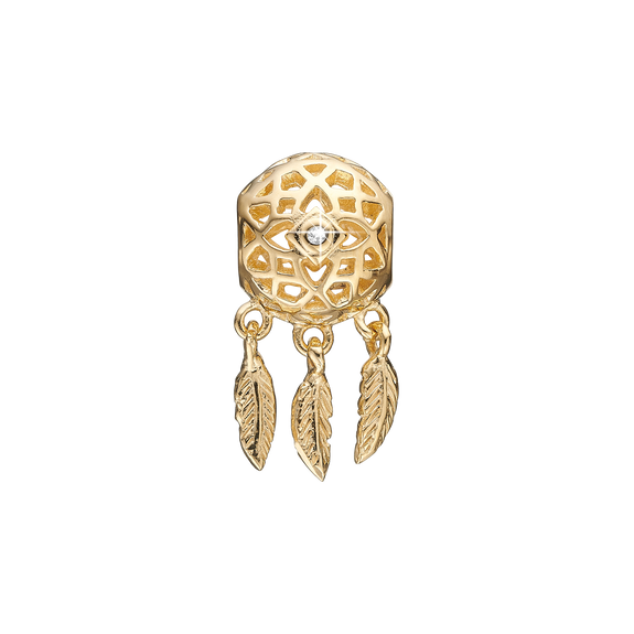 Dream Catcher Bead Charm, Hand Crafted in 925 Sterling Silver finished with either Rhoduim Plating or 18kt Gold and further embellished with One White Topaz gemstone