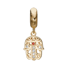 Load image into Gallery viewer, This beautifully designed &amp; handcrafted Hamsa Charm with 7 gemstones (Topaz &amp; Garnet) takes inspiration from two Mediterranean amulets, believed to offer the wearer heavenly protection from the evil eye. Our Bracelets are expertly handcrafted in 925 Sterling Silver and finished in either 18ct Gold or Rhodium Plating.