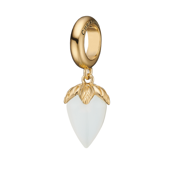 The White Chalcedony Drop Charm.  The Colourful Collection by Christina is the perfect way to add a beautiful and colourful REAL gemstone to your jewellery collection.  The White Chalcedony is the gemstone of new beginings and endless love. and it is cut beautifully to make this wonderful Charm