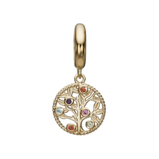 Load image into Gallery viewer, The Family Tree Hanging Charm, crafted in Sterling Silver &amp; available in a Silver or Gold Finish, this charm celebrates what connects family members and comes with a colourful mix of colourful gems to celebrate the different characters in our families.  A special charm to give to someone special in your family.