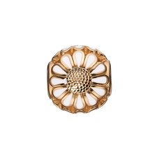 Load image into Gallery viewer, Daisy Bead Charm, Hand Crafted in 925 Sterling Silver finished with either Rhodium Plating or 18kt Gold with White Enamel