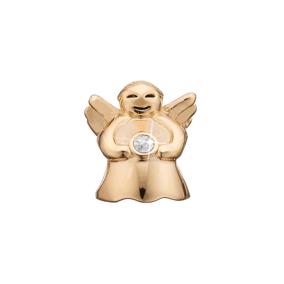 Topaz Angel Bead Charm, Hand Crafted in 925 Sterling Silver finished with either Rhoduim Plating or 18kt Gold and further embellished with One White Topaz gemstone