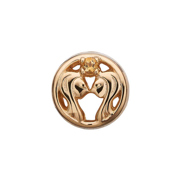 Zodiac Gemini Bead Charm, Hand Crafted in 925 Sterling Silver finished with either Rhoduim Plating or 18kt Gold and further embellished with One Yellow Citrine gemstone