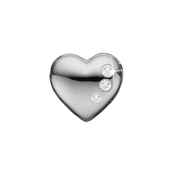 Secret Hearts Bead Charm, Hand Crafted in 925 Sterling Silver finished with either Rhoduim Plating or 18kt Gold and further embellished with Three White Topaz  gemstones