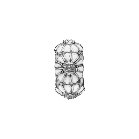 Handcrafted Daisy Stopper Charm  in 925 Sterling Silver finished with either Rhodium Plating or 18kt Gold with White Enamel Petals