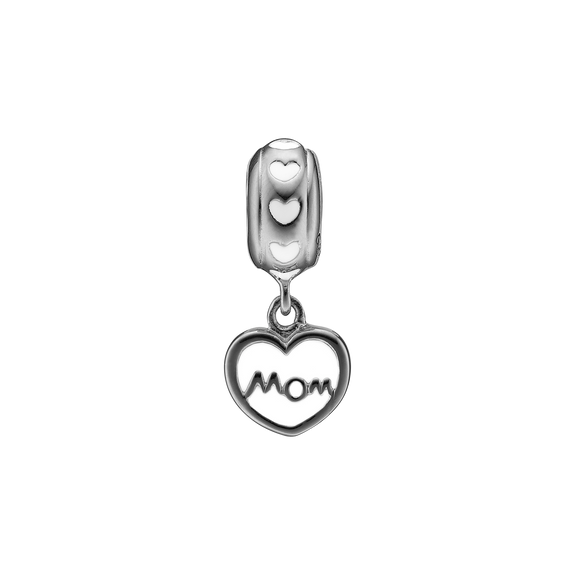 MOM Love Hanging Charm, Hand Crafted in 925 Sterling Silver finished with either Rhoduim Plating or 18kt Goldwith White Enamel