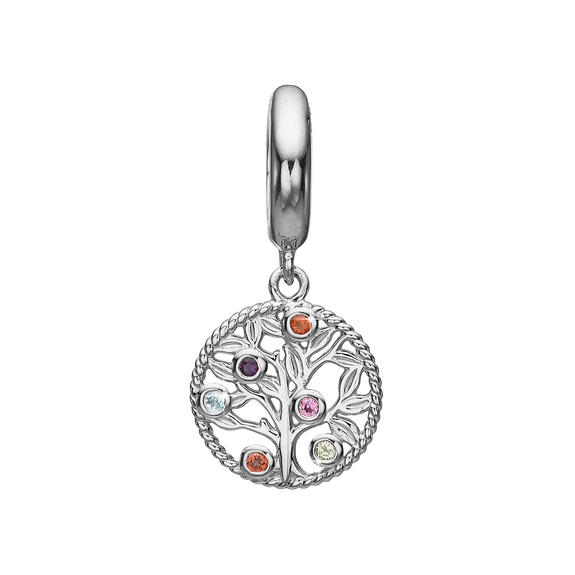 The Family Tree Hanging Charm, crafted in Sterling Silver & available in a Silver or Gold Finish, this charm celebrates what connects family members and comes with a colourful mix of colourful gems to celebrate the different characters in our families.  A special charm to give to someone special in your family.