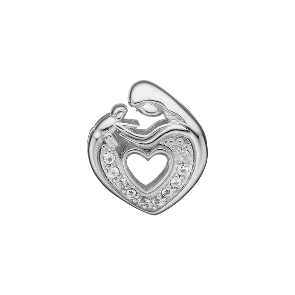 The Motherly Love Charm, handcrafted in Sterling Silver & available in a Silver or Gold Finish. This is the most Beautifully Designed and Crafted charm depicting a mother holding her child in the shape of a heart and is adorned with genuine White Topaz gemstones.  The Perfect gift for new Mother or your special Mother.